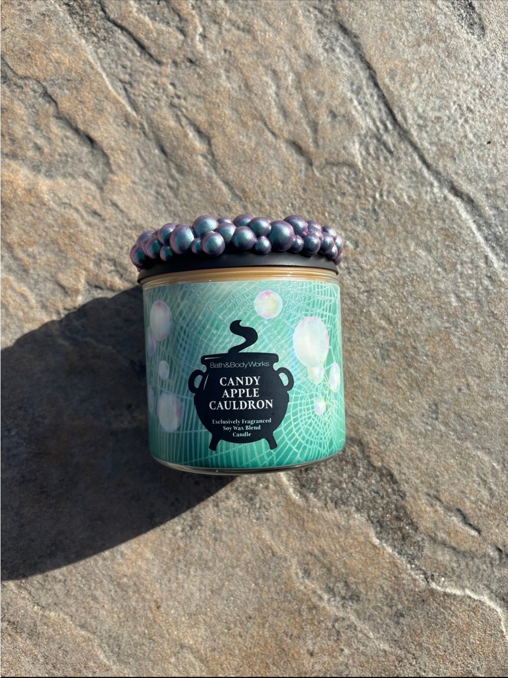 Bath & Body Works Candy Apple Cauldron Candle - Teal with Iridescent Lid Accent